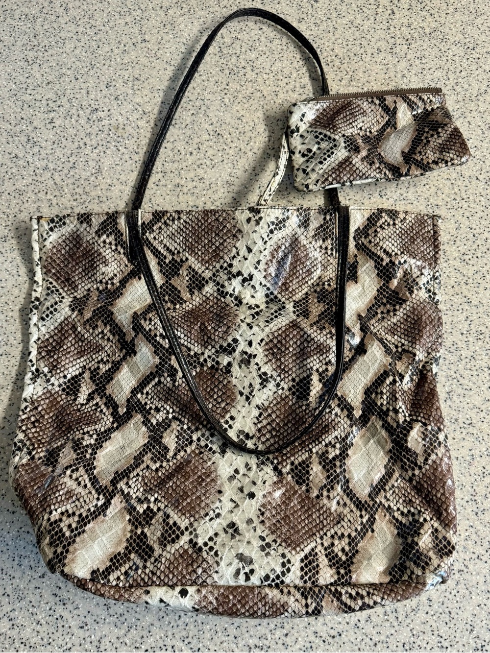 Marc New York Large Snake Print Tote Bag with Coin Pouch - Brown/Beige/Black